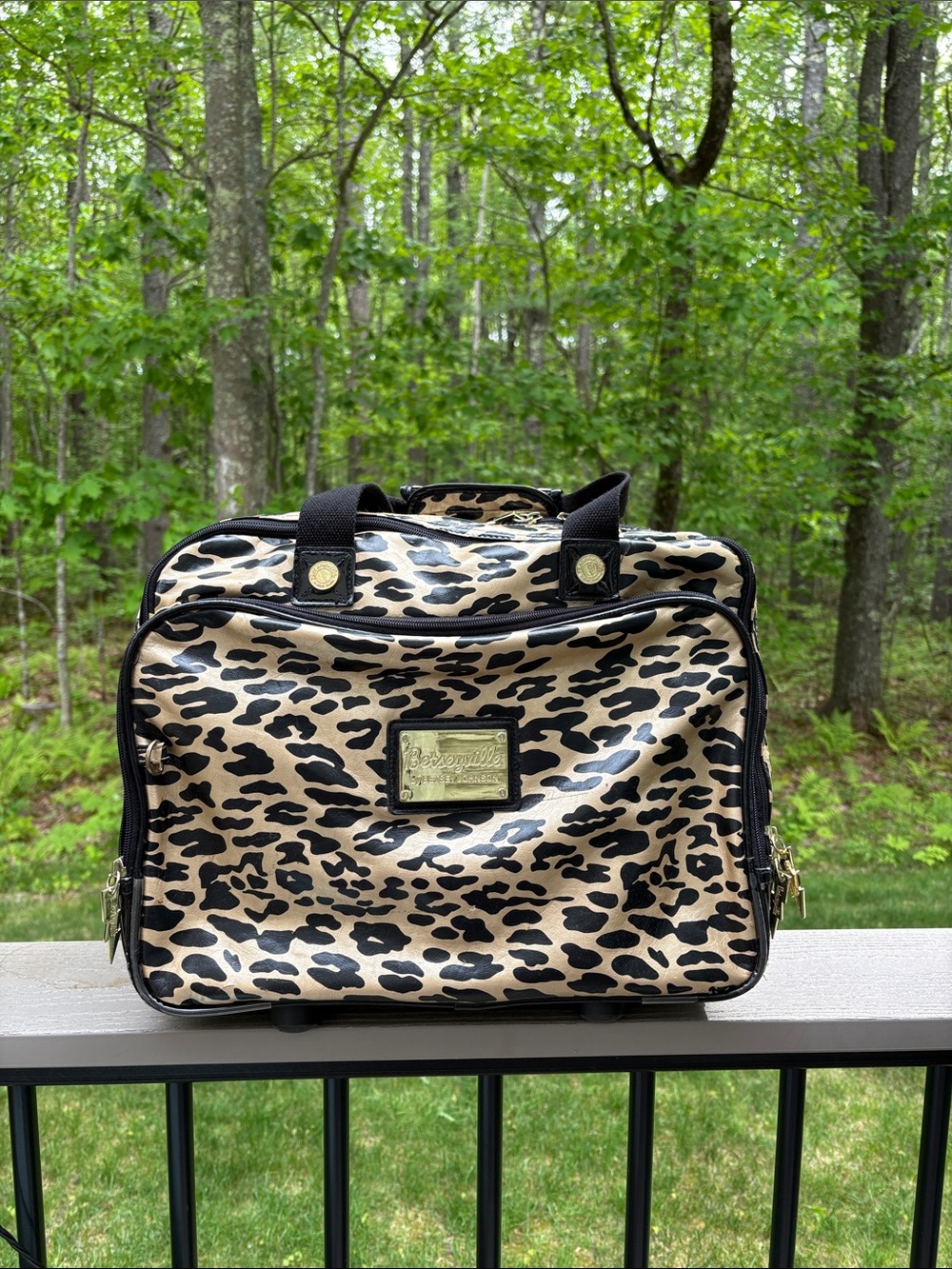 Betsey Johnson Black & Tan Leopard Travel Bag